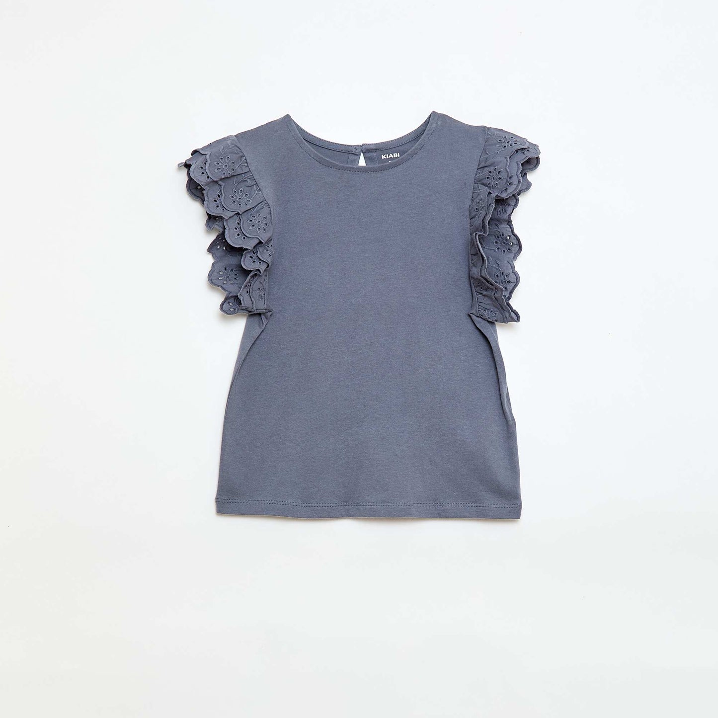 Short-sleeved T-shirt with Broderie Anglaise GREY