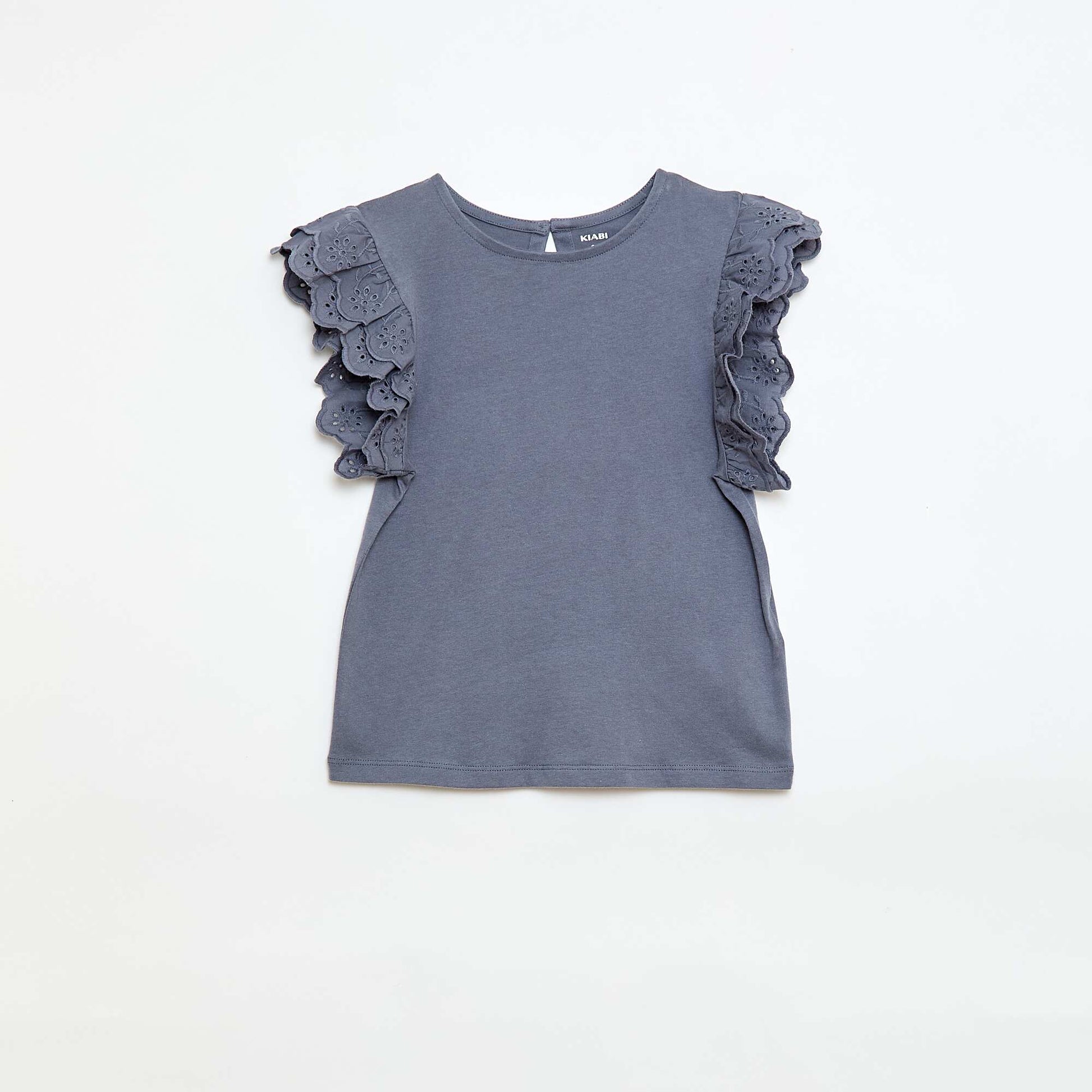 Short-sleeved T-shirt with Broderie Anglaise GREY