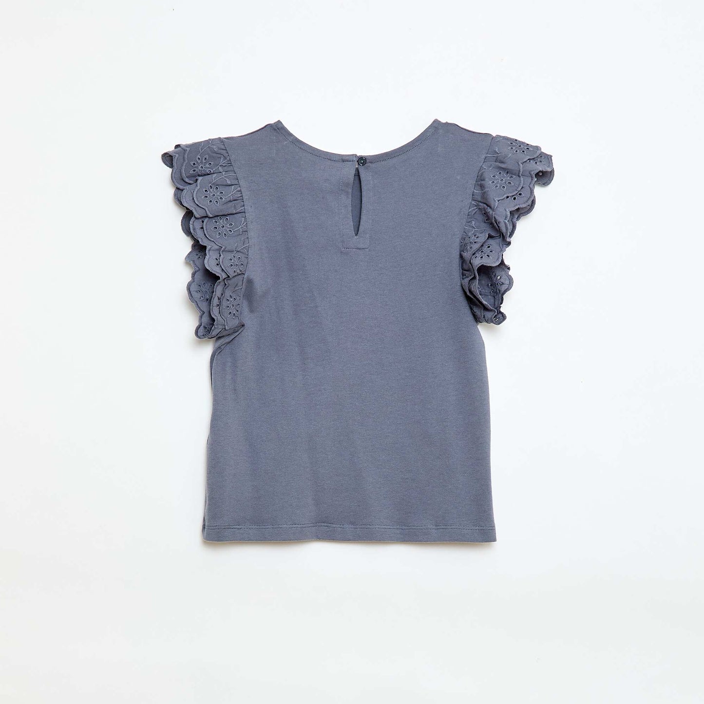Short-sleeved T-shirt with Broderie Anglaise GREY