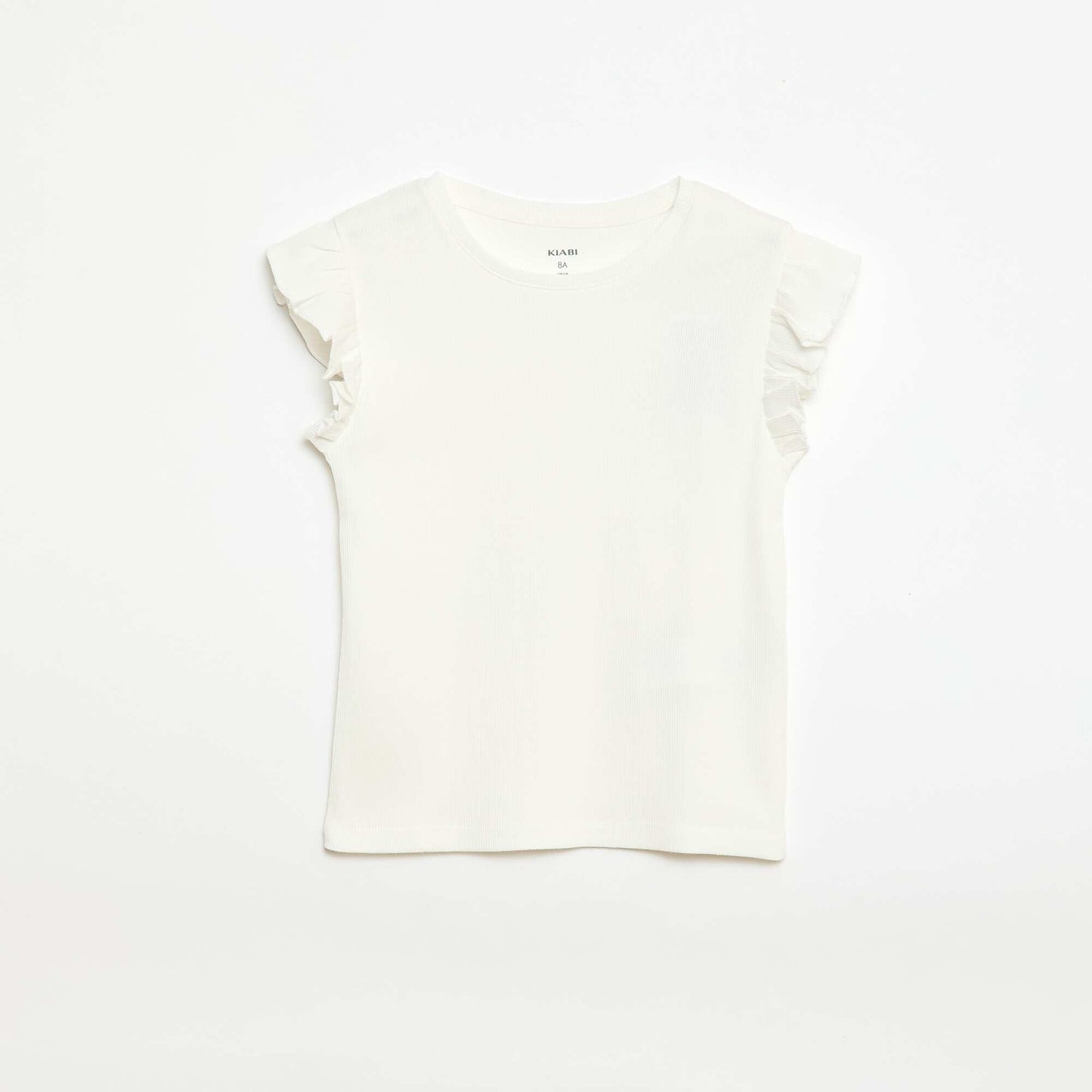 Ribbed T-shirt with Flutter Sleeves WHITE