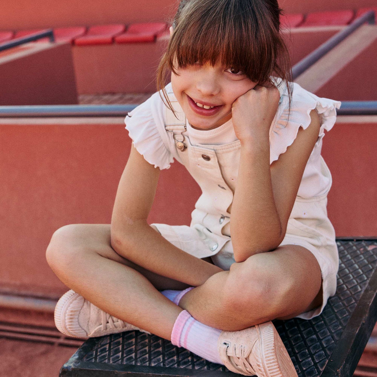 Ribbed T-shirt with Flutter Sleeves WHITE