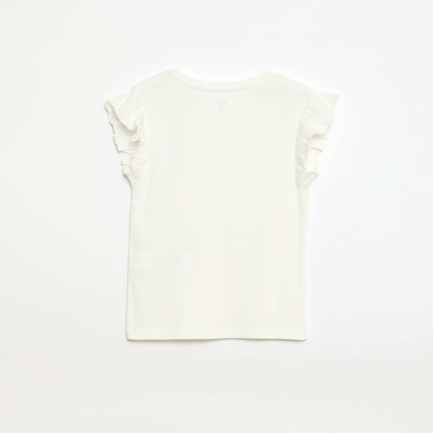 Ribbed T-shirt with Flutter Sleeves WHITE
