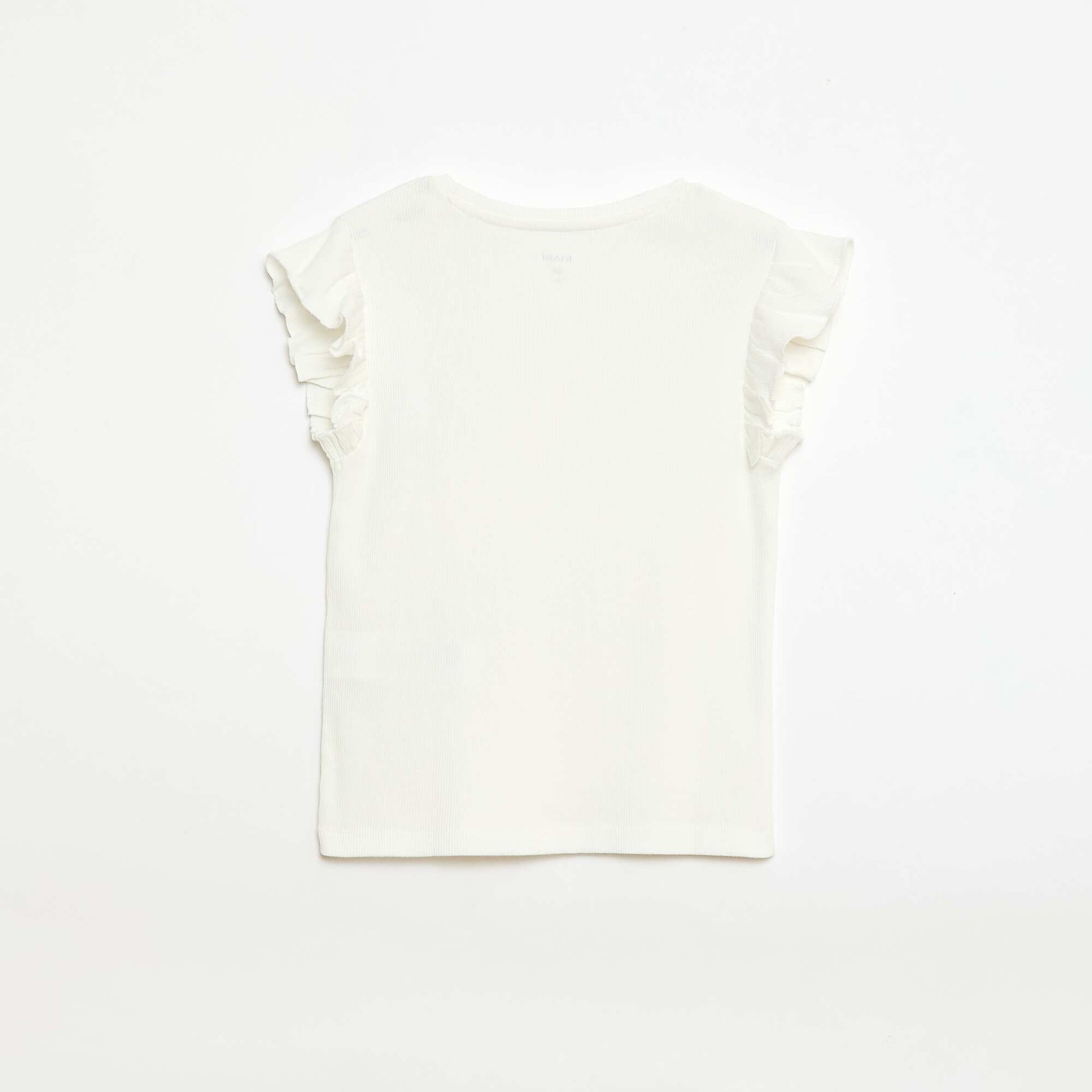 Ribbed T-shirt with Flutter Sleeves WHITE