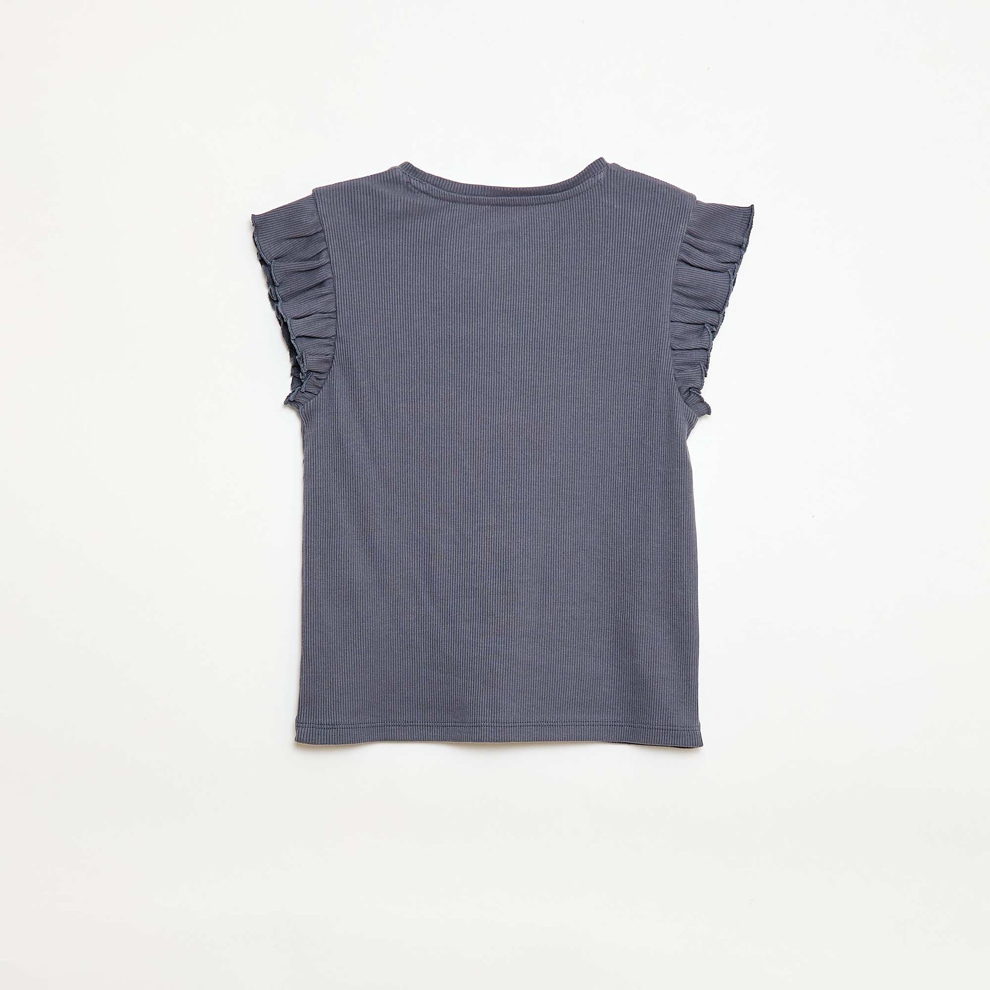Ribbed T-shirt with Flutter Sleeves GREY