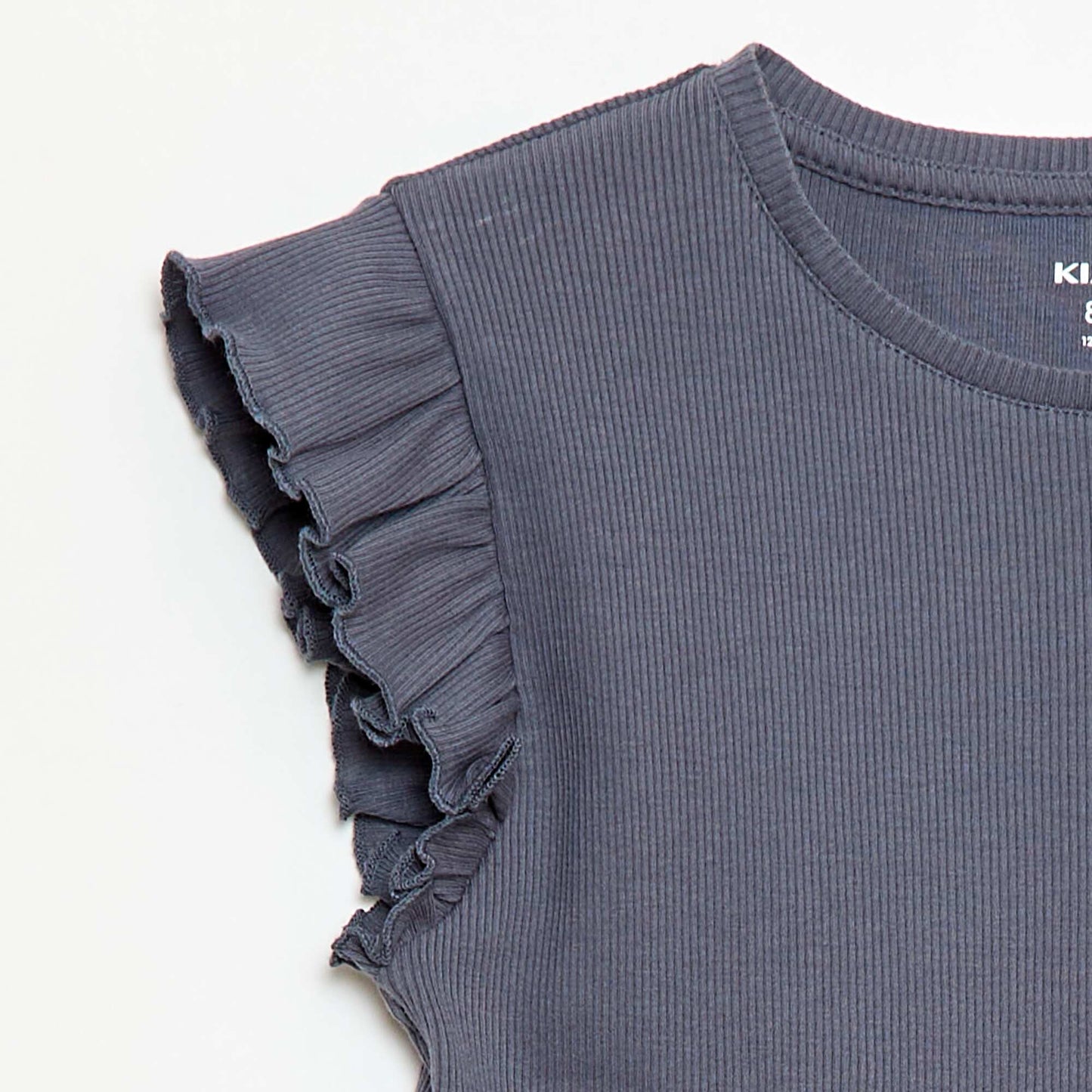 Ribbed T-shirt with Flutter Sleeves GREY