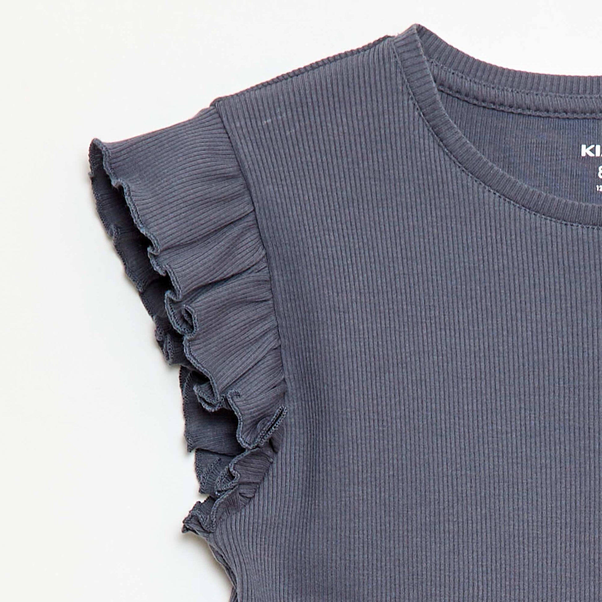 Ribbed T-shirt with Flutter Sleeves GREY