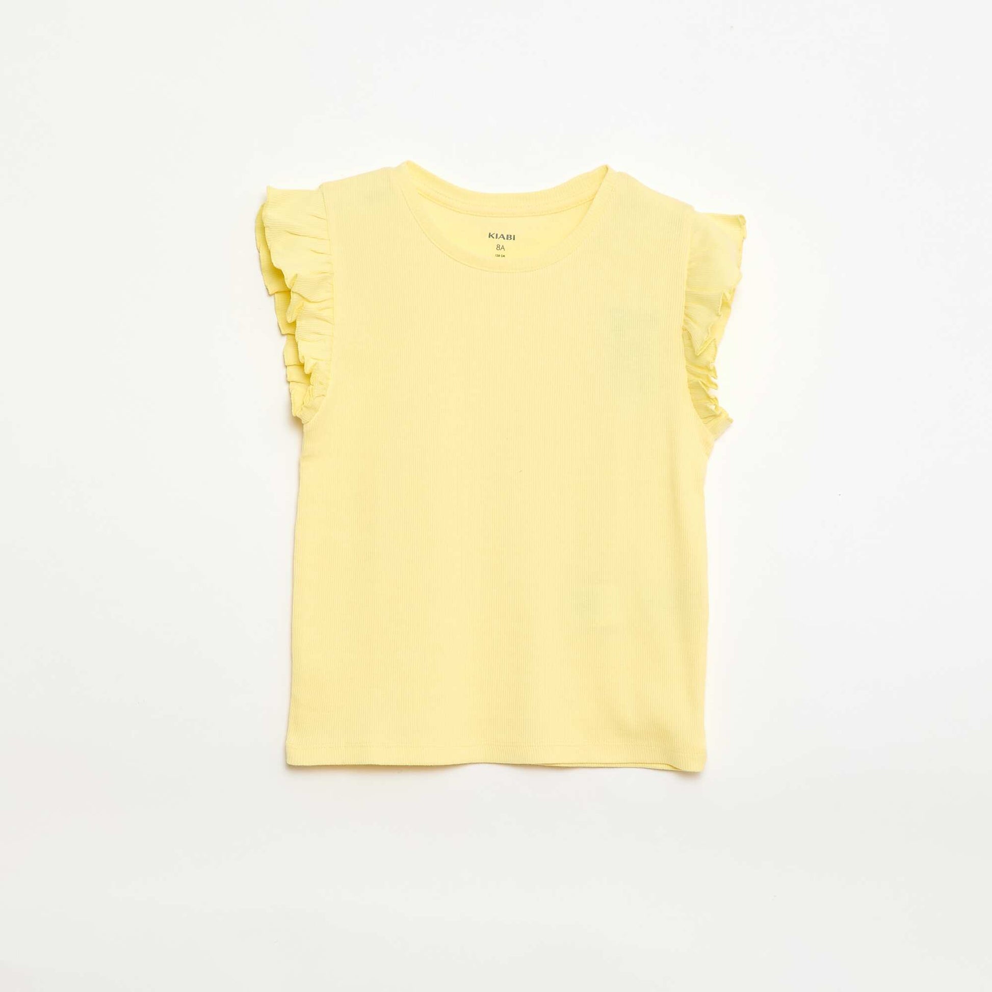 Ruffle-sleeved ribbed T-shirt YELLOW