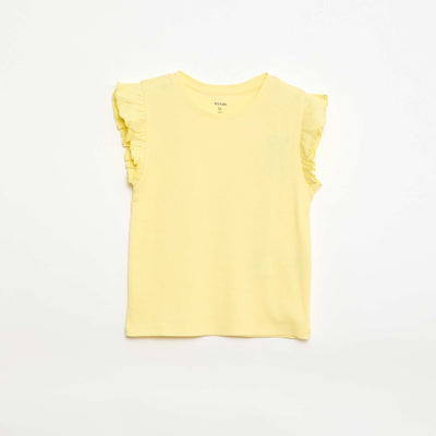Ruffle-sleeved ribbed T-shirt YELLOW