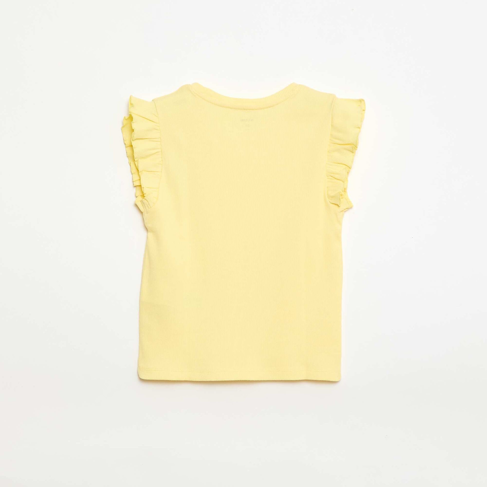 Ruffle-sleeved ribbed T-shirt YELLOW