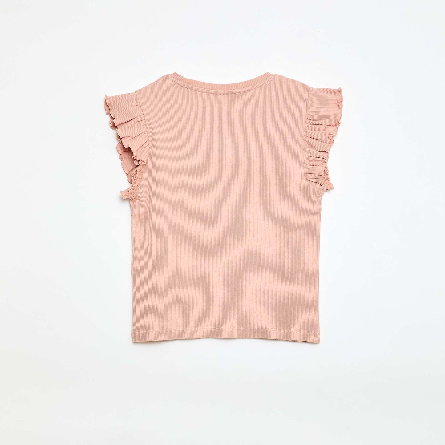 Ruffle-sleeved ribbed T-shirt PINK