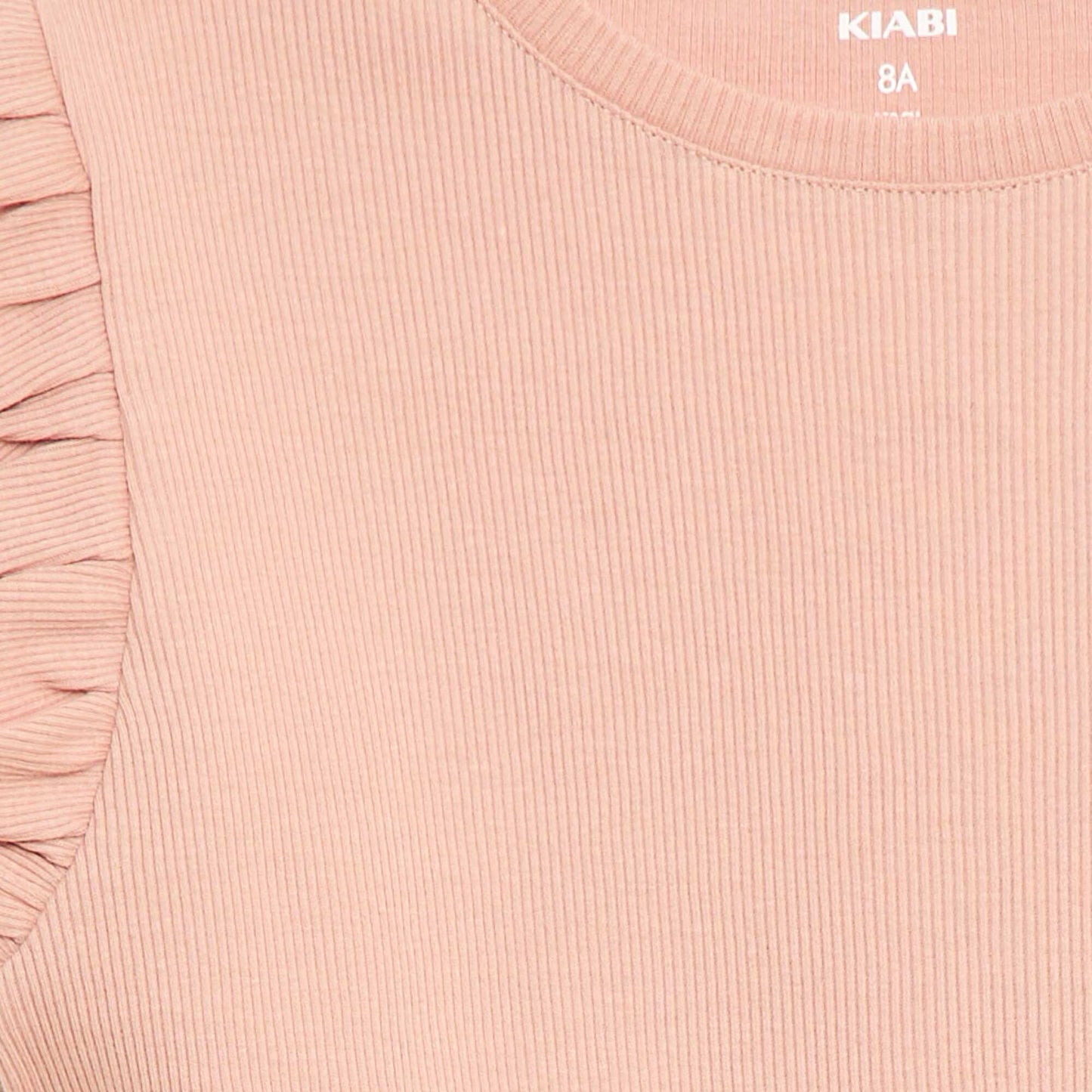 Ruffle-sleeved ribbed T-shirt PINK