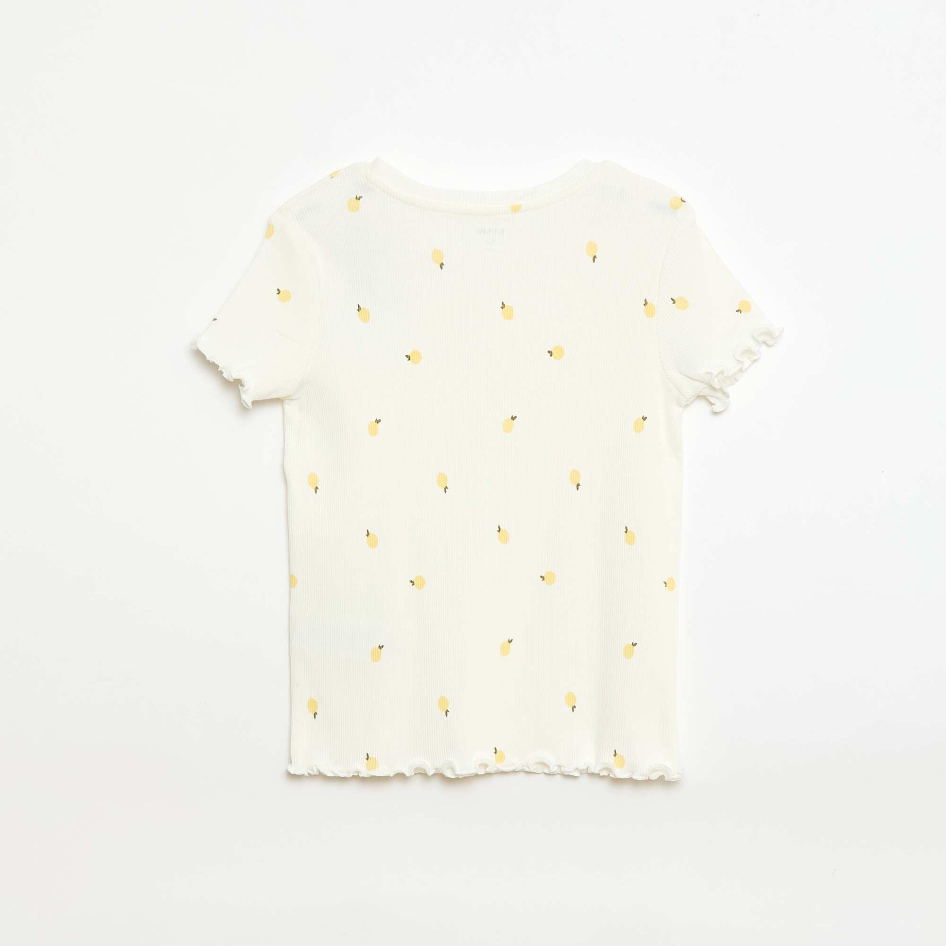 Ribbed T-shirt with Short Flutter Sleeves WHITE