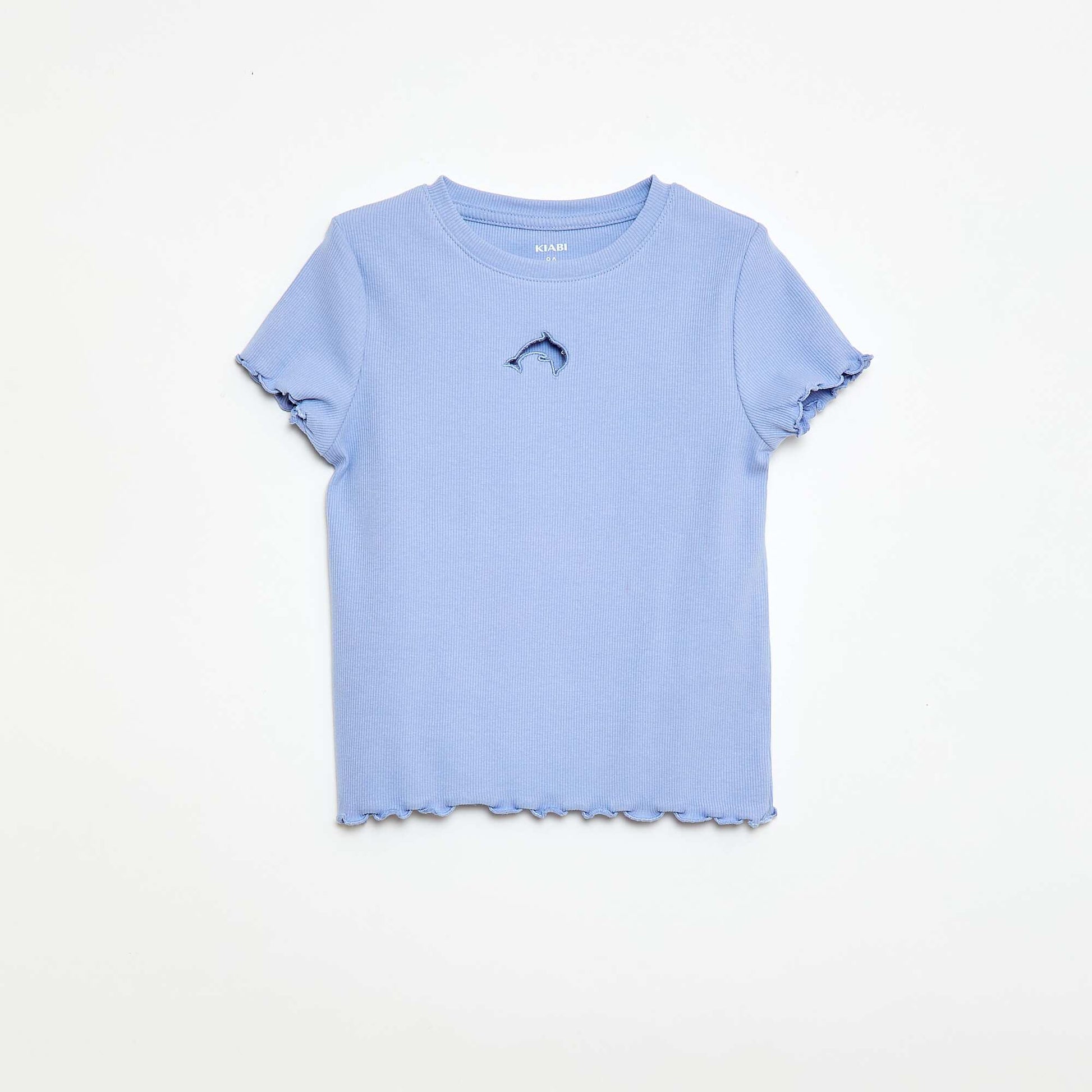 Short-sleeved T-shirt with Openwork Detail BLUE