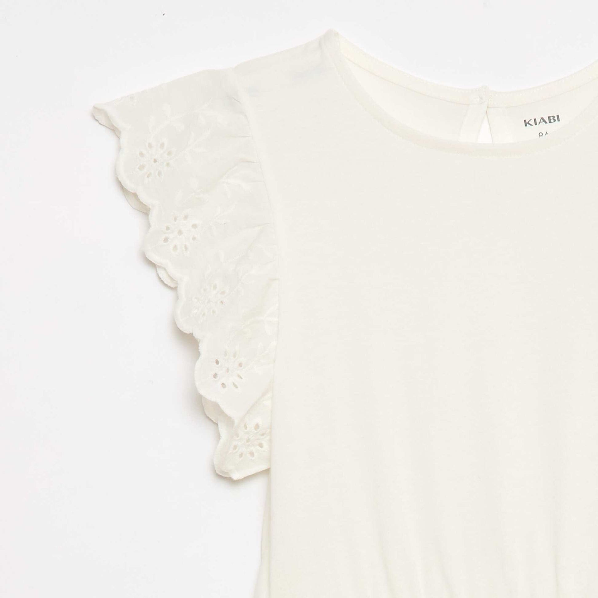Jersey dress with short eyelet embroidery sleeves WHITE