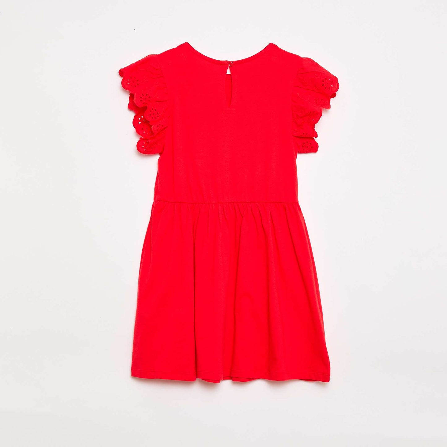 Jersey dress with short eyelet embroidery sleeves RED