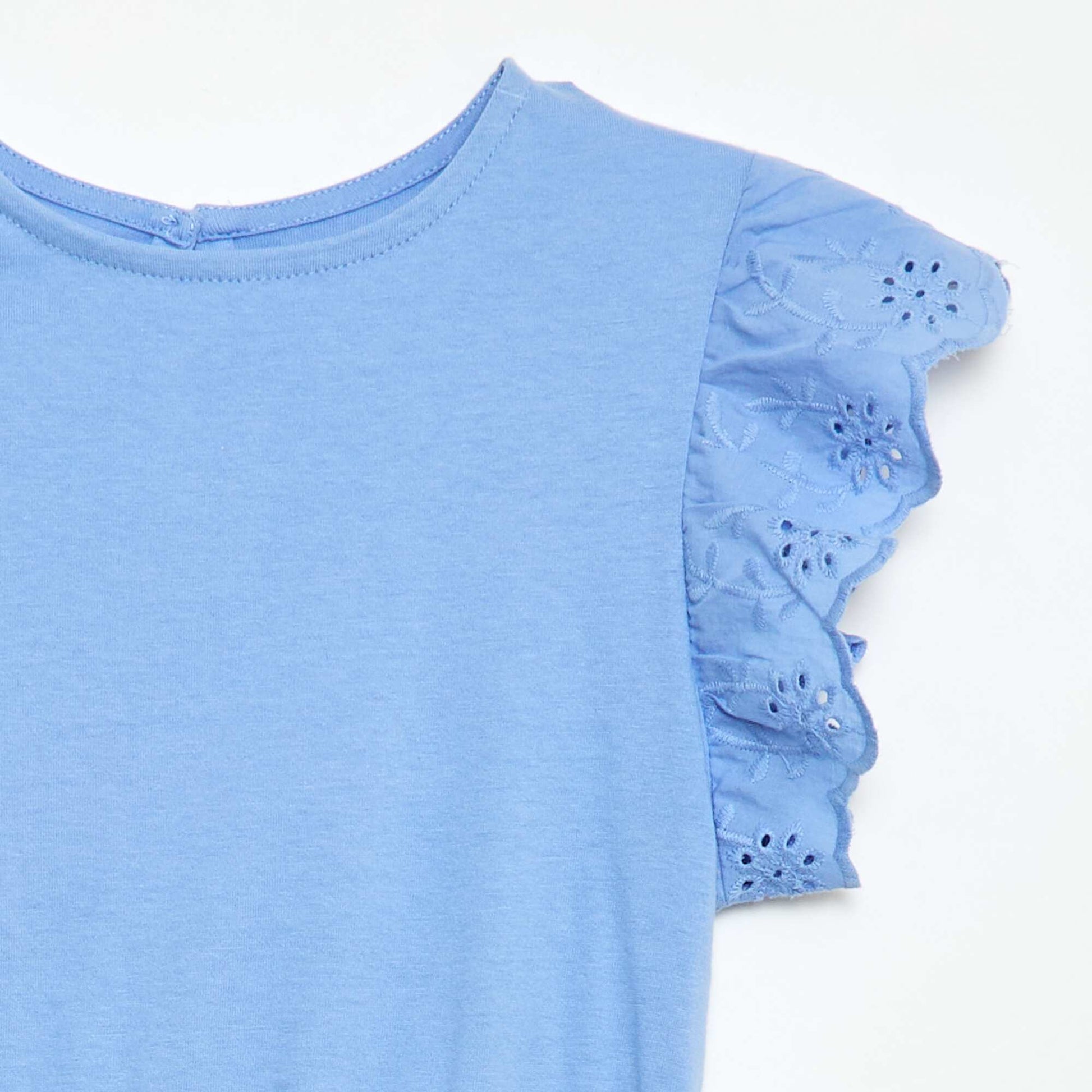 Jersey Dress with Eyelet Embroidered Short Sleeves BLUE