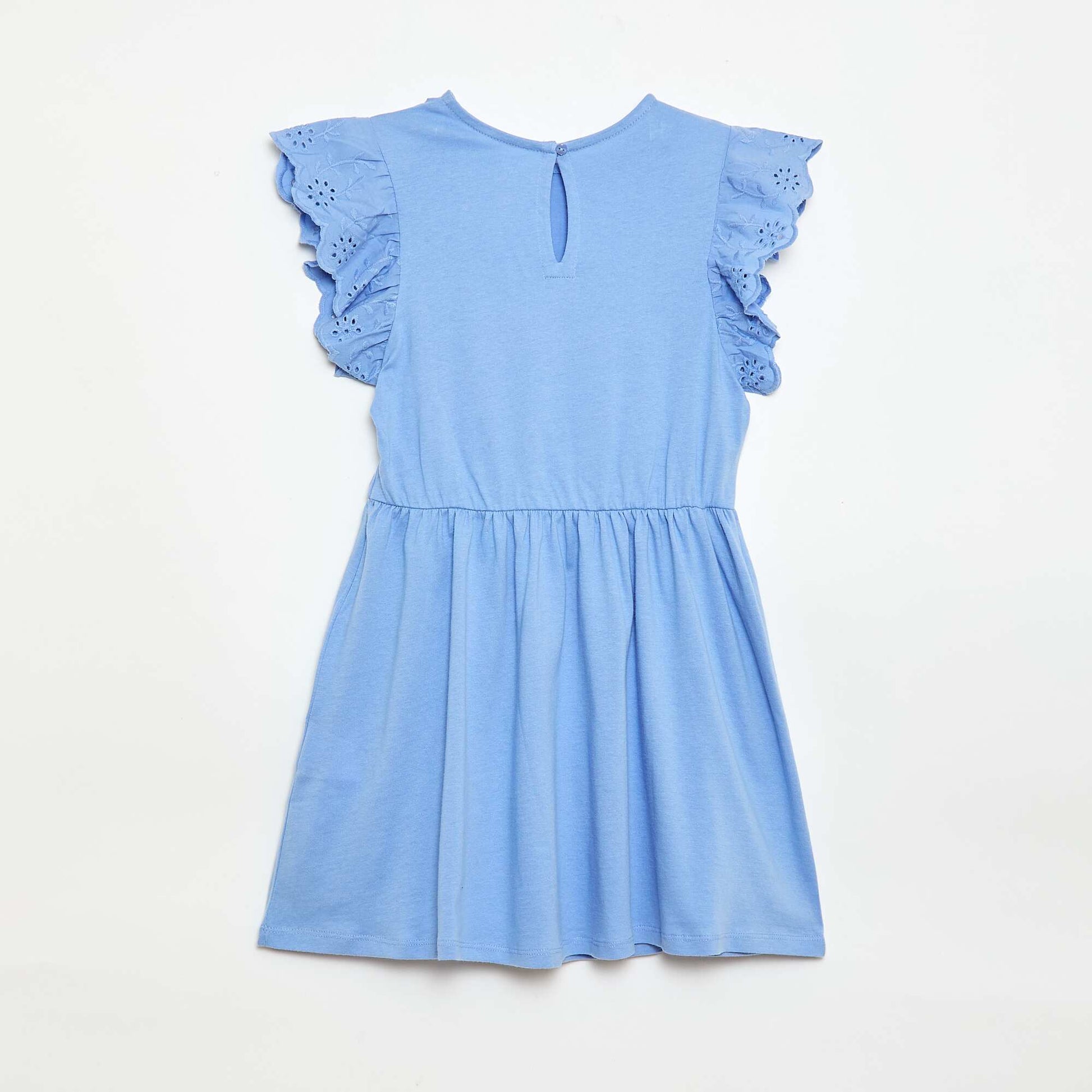 Jersey Dress with Eyelet Embroidered Short Sleeves BLUE