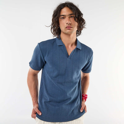 Honeycomb Knit Short-Sleeved Polo BLUE