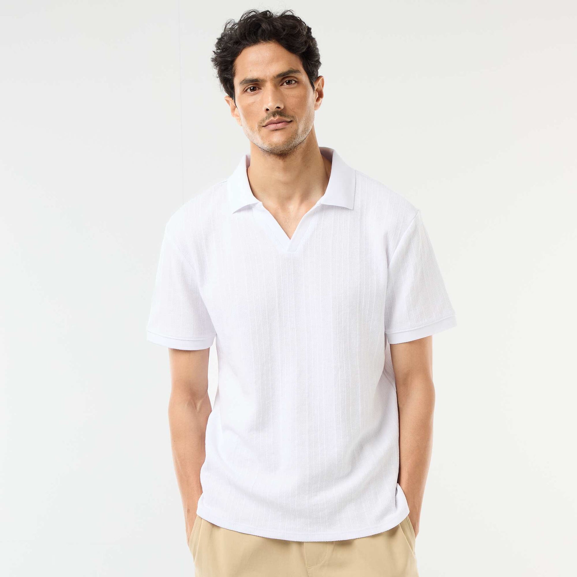Honeycomb Knit Short-Sleeve Polo Shirt WHITE