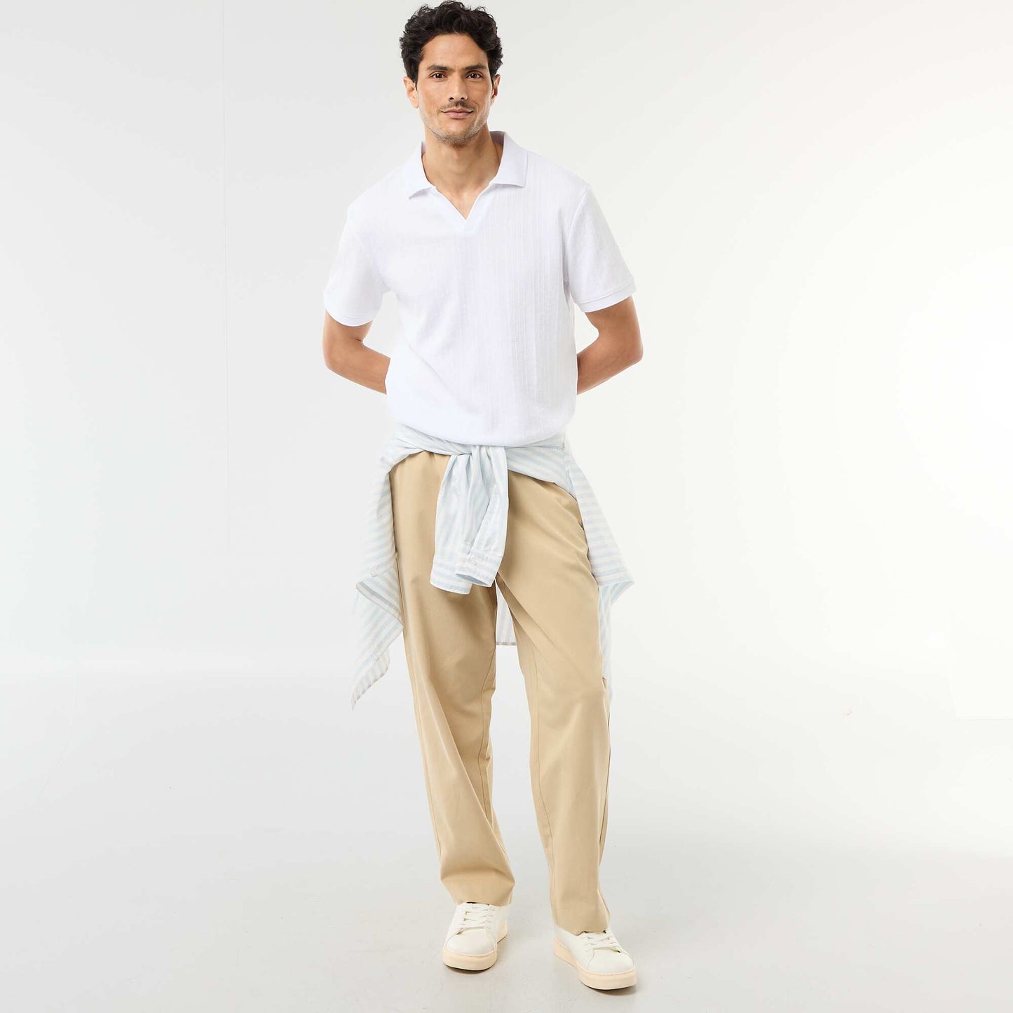 Honeycomb Knit Short-Sleeve Polo Shirt WHITE