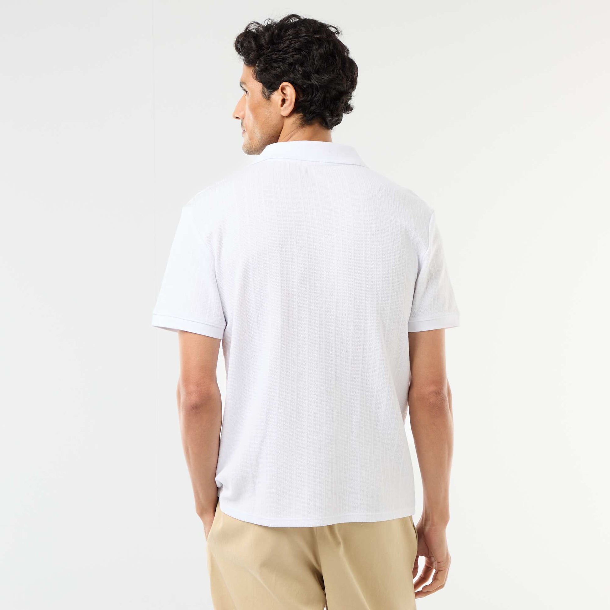 Honeycomb Knit Short-Sleeve Polo Shirt WHITE
