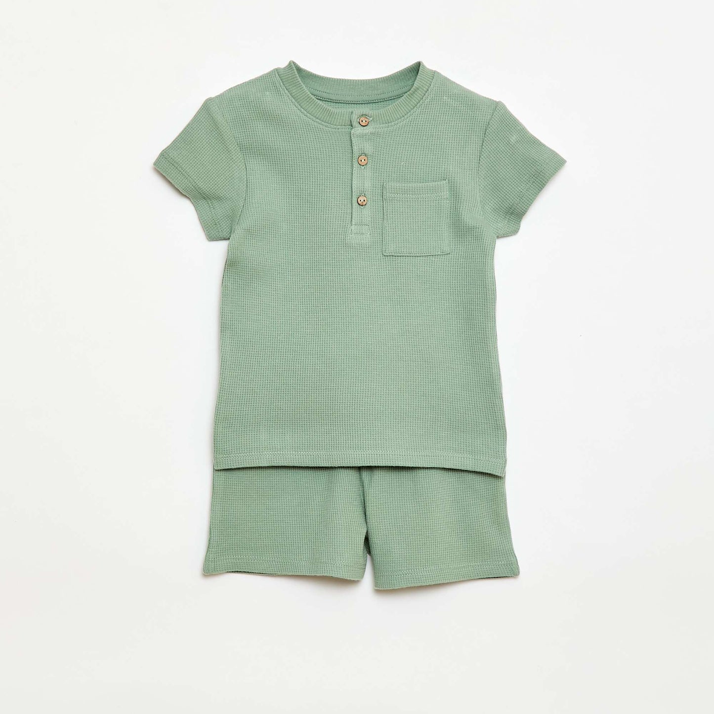Ribbed Knit 2-Piece Short Pajama Set GREEN