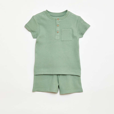 Ribbed Knit 2-Piece Short Pajama Set GREEN