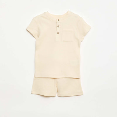 Ribbed Knit 2-Piece Short Pajama Set WHITE
