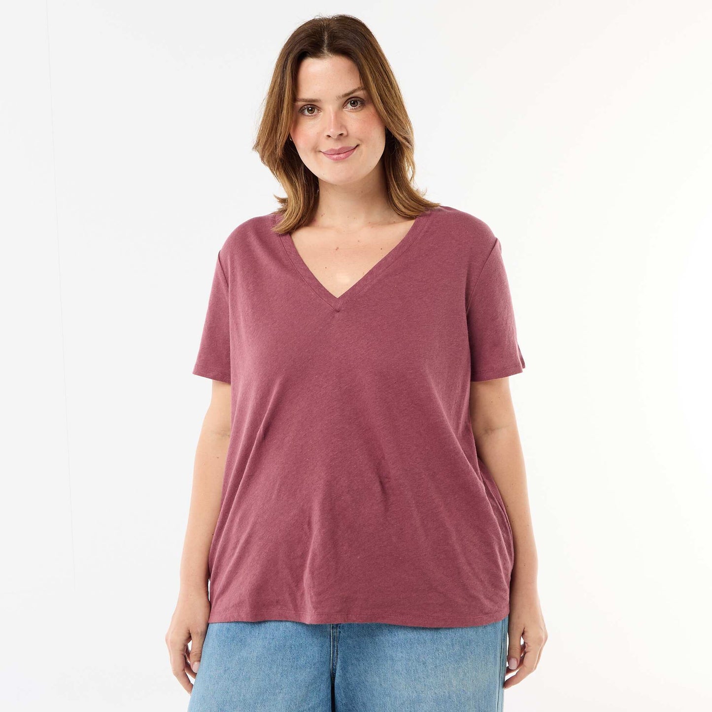 Basic V-Neck Short-Sleeve T-Shirt PINK