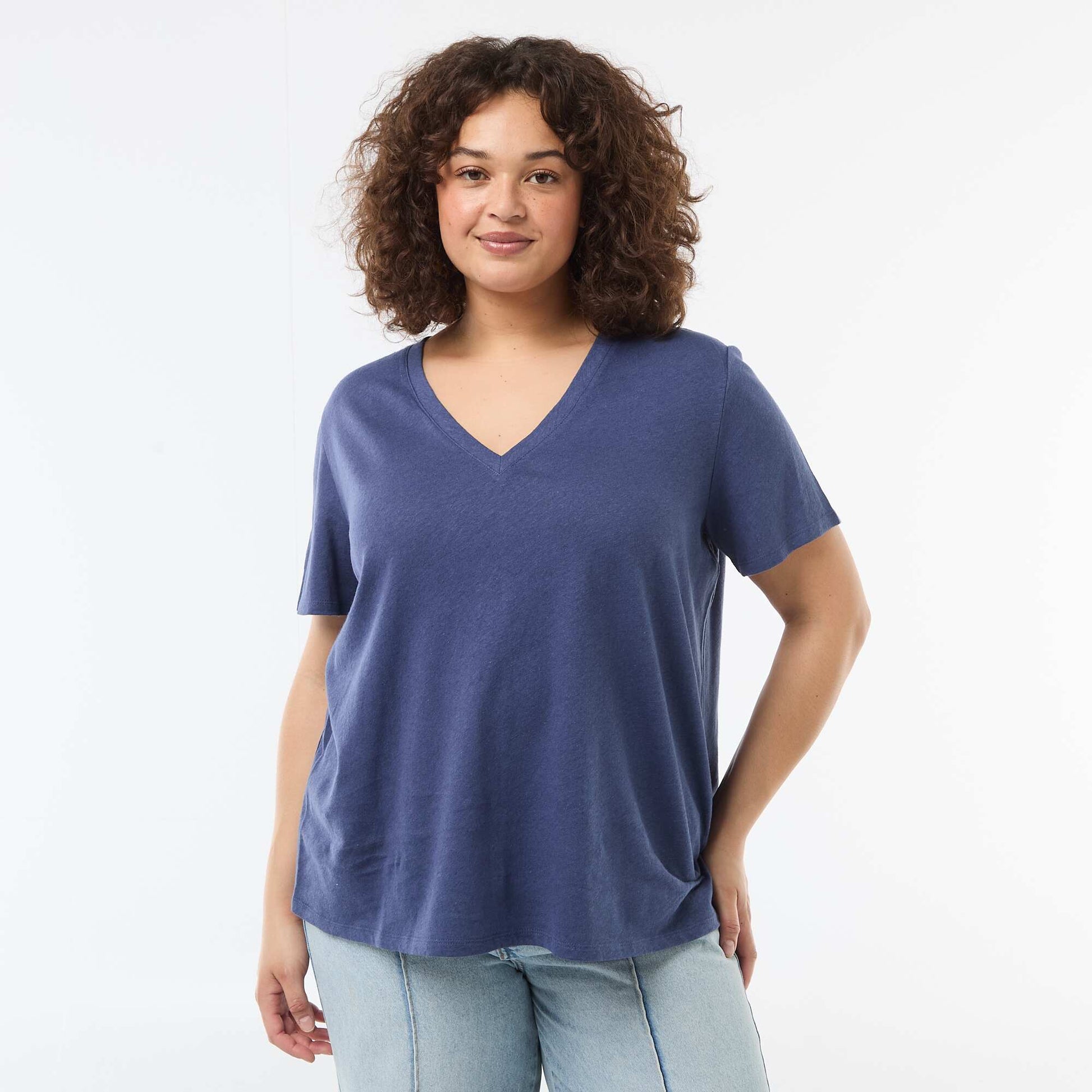 Basic V-Neck Short-Sleeve T-Shirt BLUE