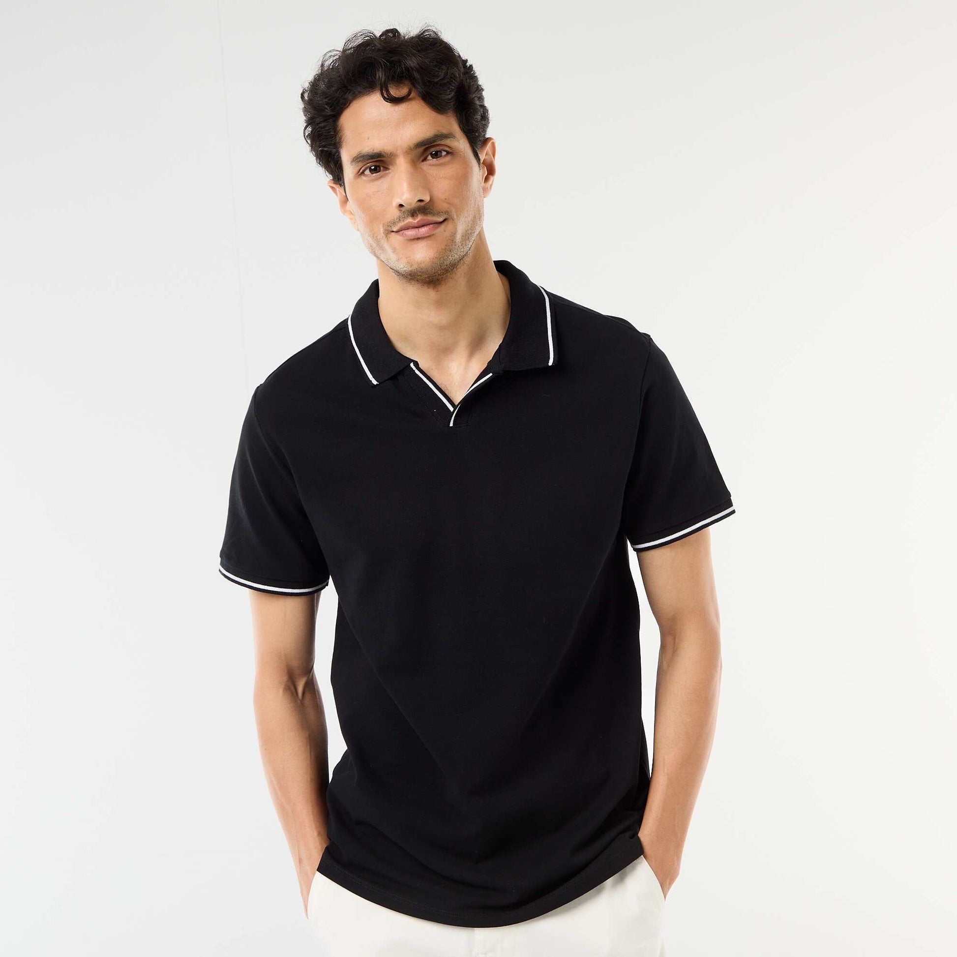 Short-Sleeve Cotton Piqué Polo Shirt BLACK