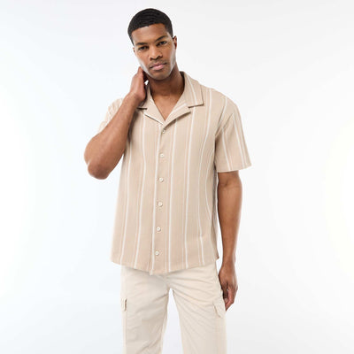 Striped Short-Sleeve Shirt BEIGE
