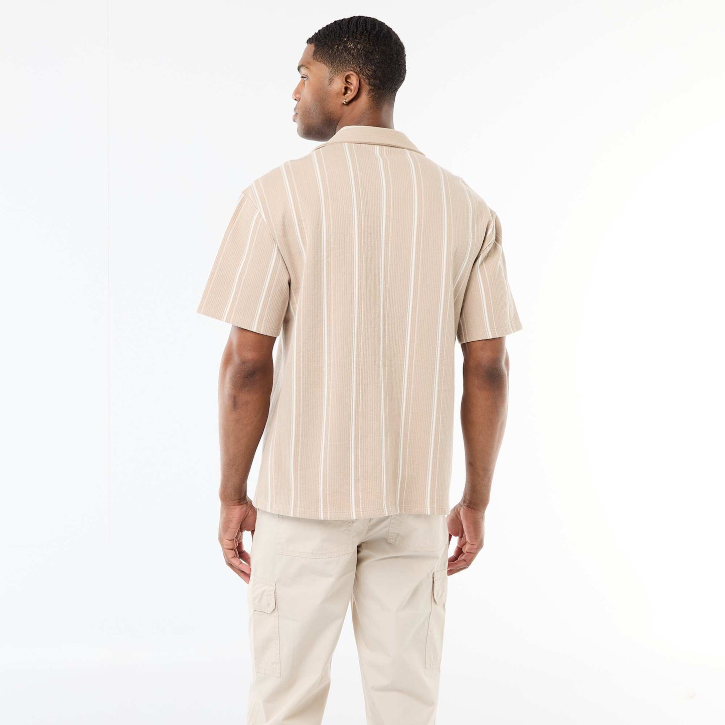 Striped Short-Sleeve Shirt BEIGE