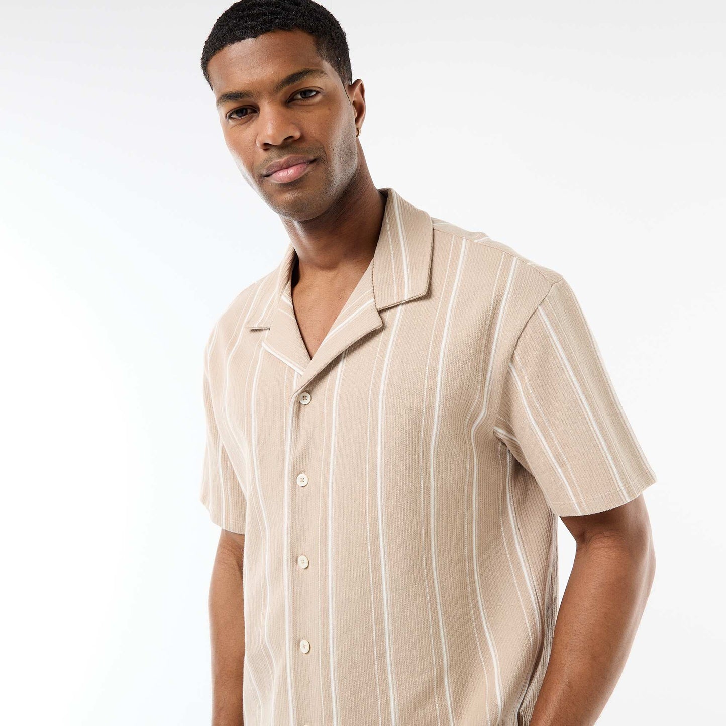 Striped Short-Sleeve Shirt BEIGE
