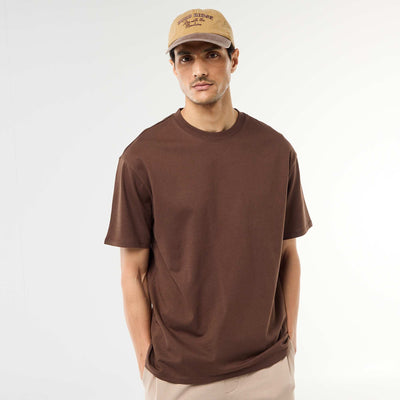 Comfort Fit / Oversized Plain T-shirt BROWN