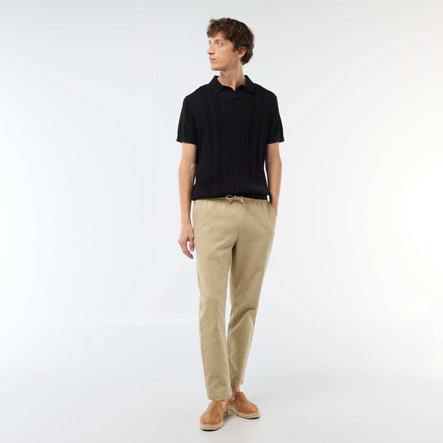 Knitted-Effect Polo Shirt BLACK