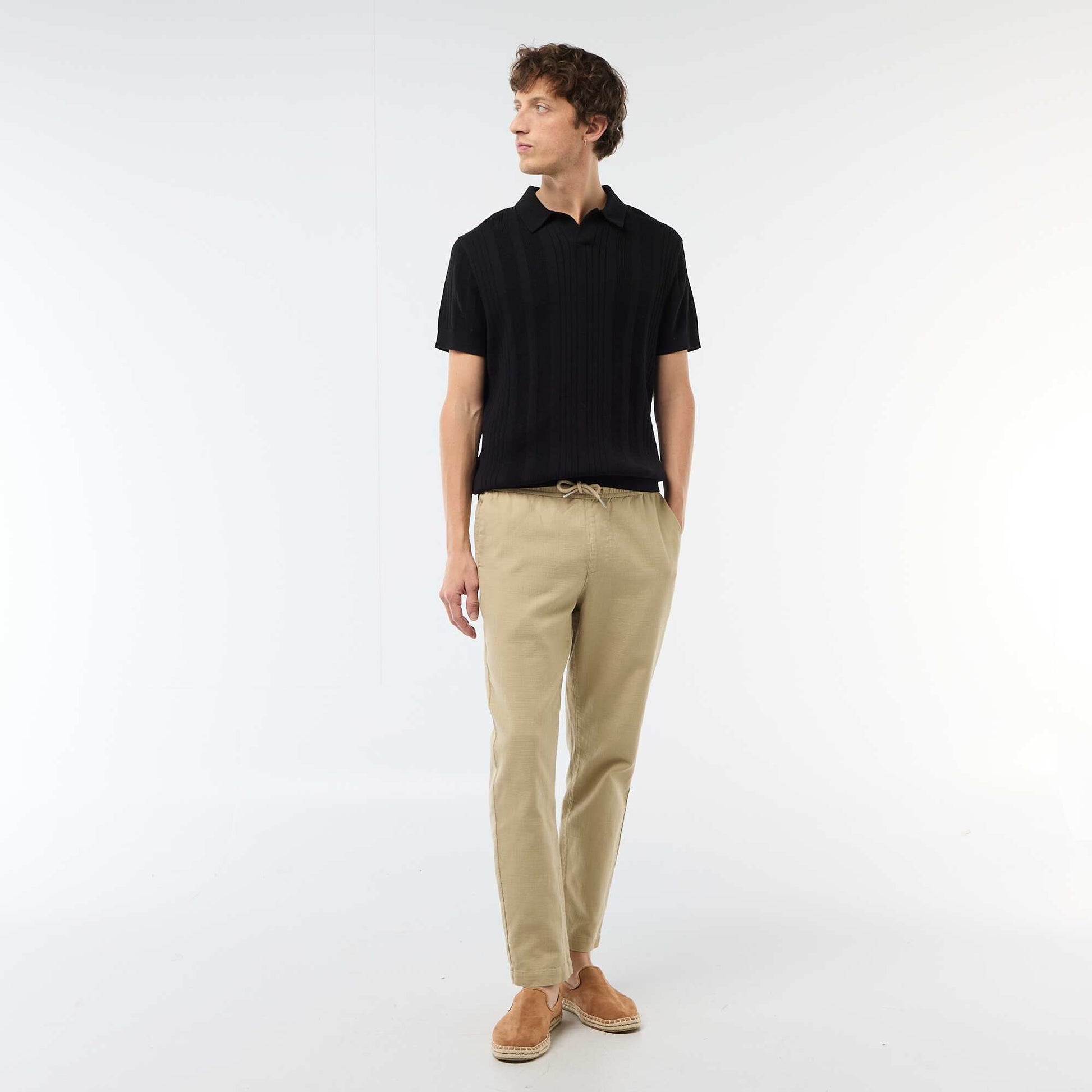 Knitted-Effect Polo Shirt BLACK