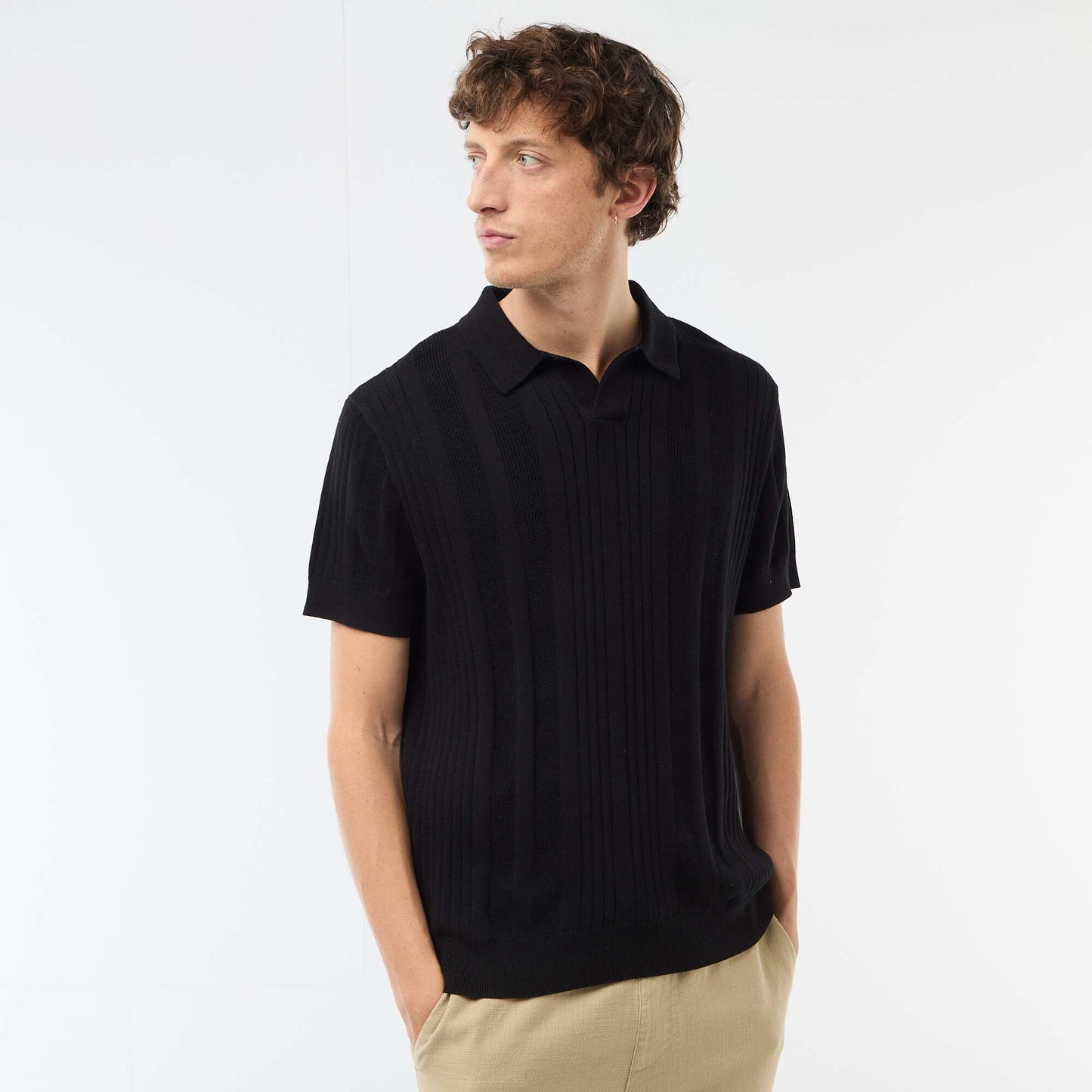 Knitted-Effect Polo Shirt BLACK