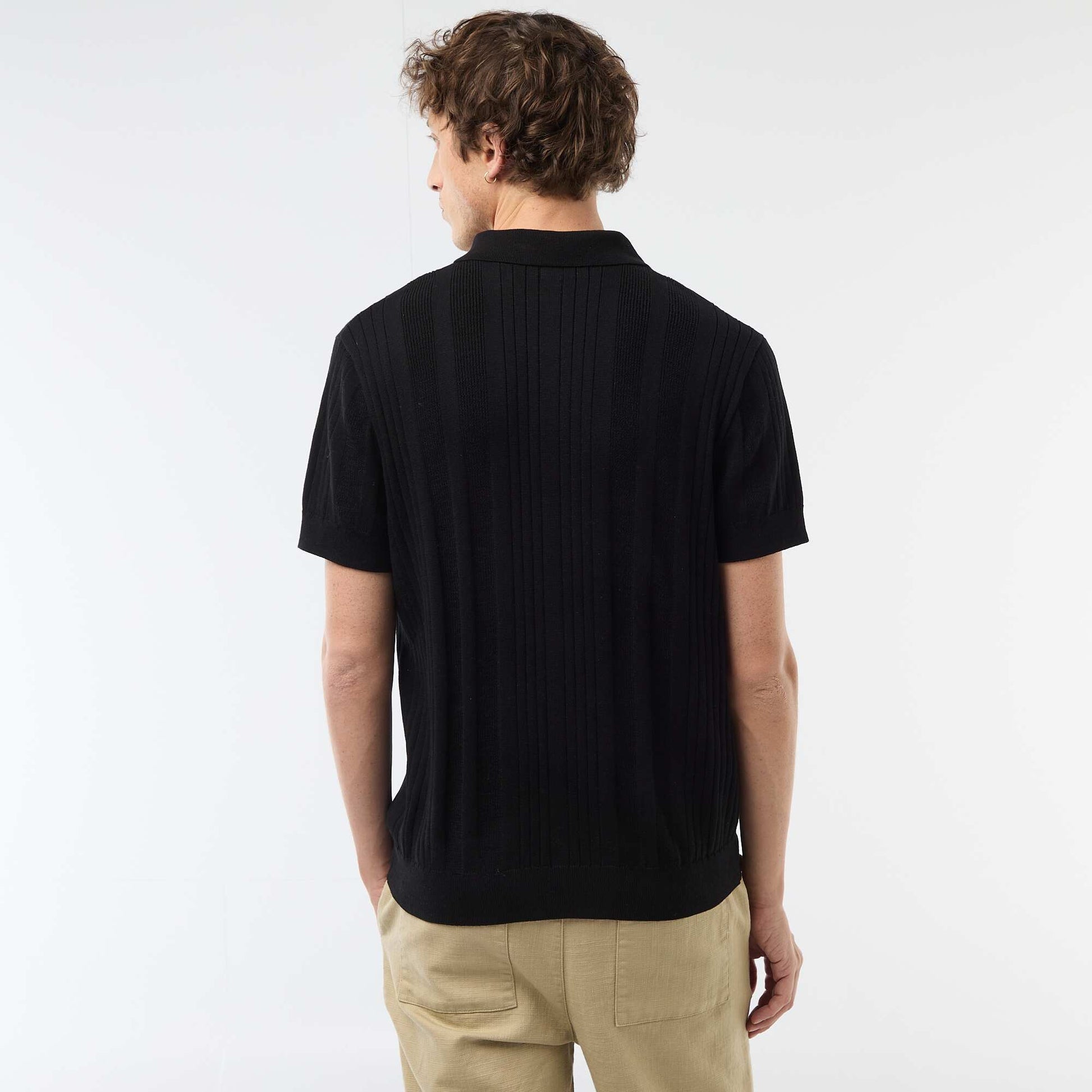 Knitted-Effect Polo Shirt BLACK