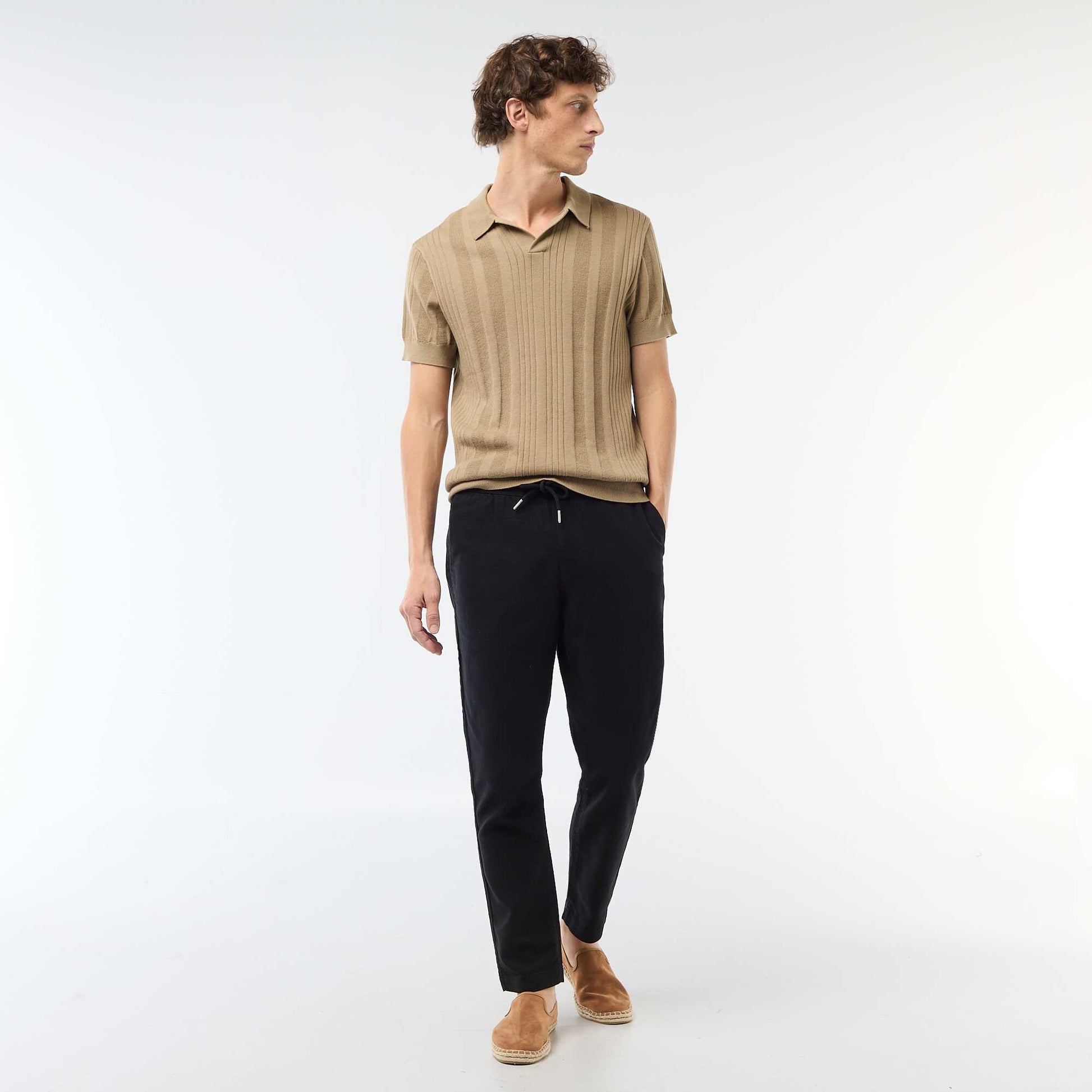 Knitted-Effect Polo Shirt BEIGE