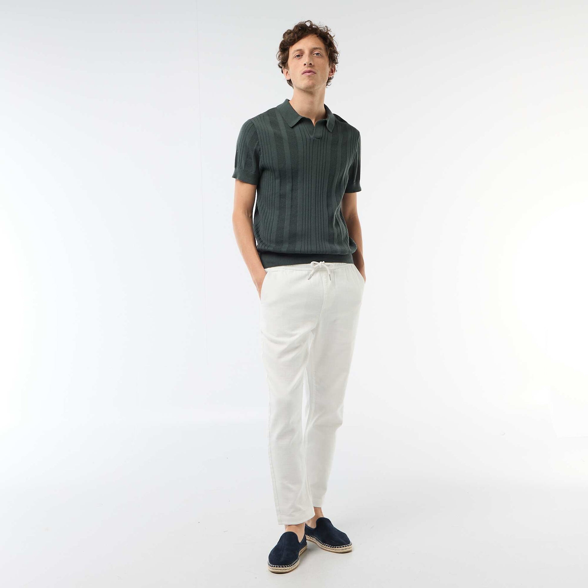 Knitted-Effect Polo Shirt GREEN