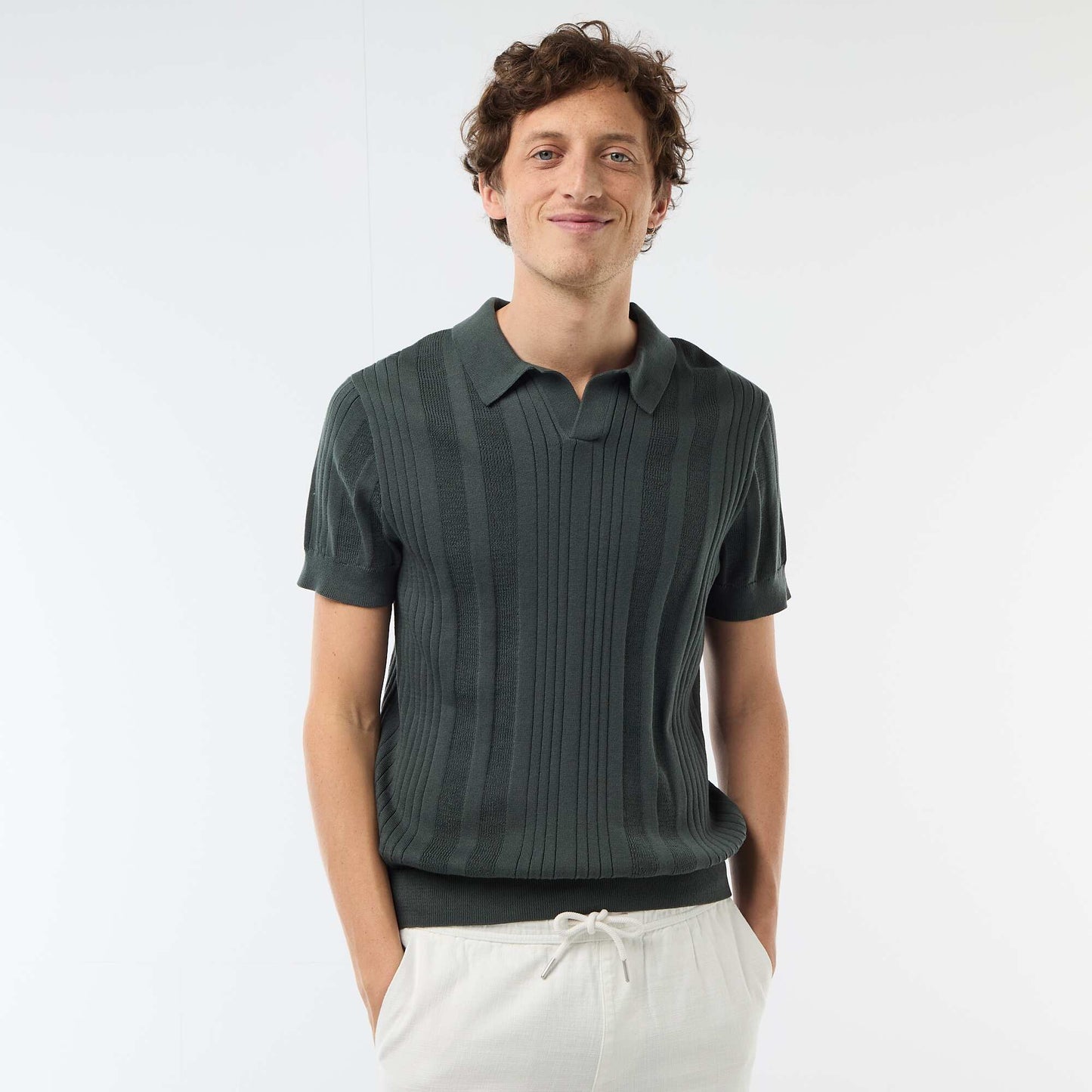 Knitted-Effect Polo Shirt GREEN