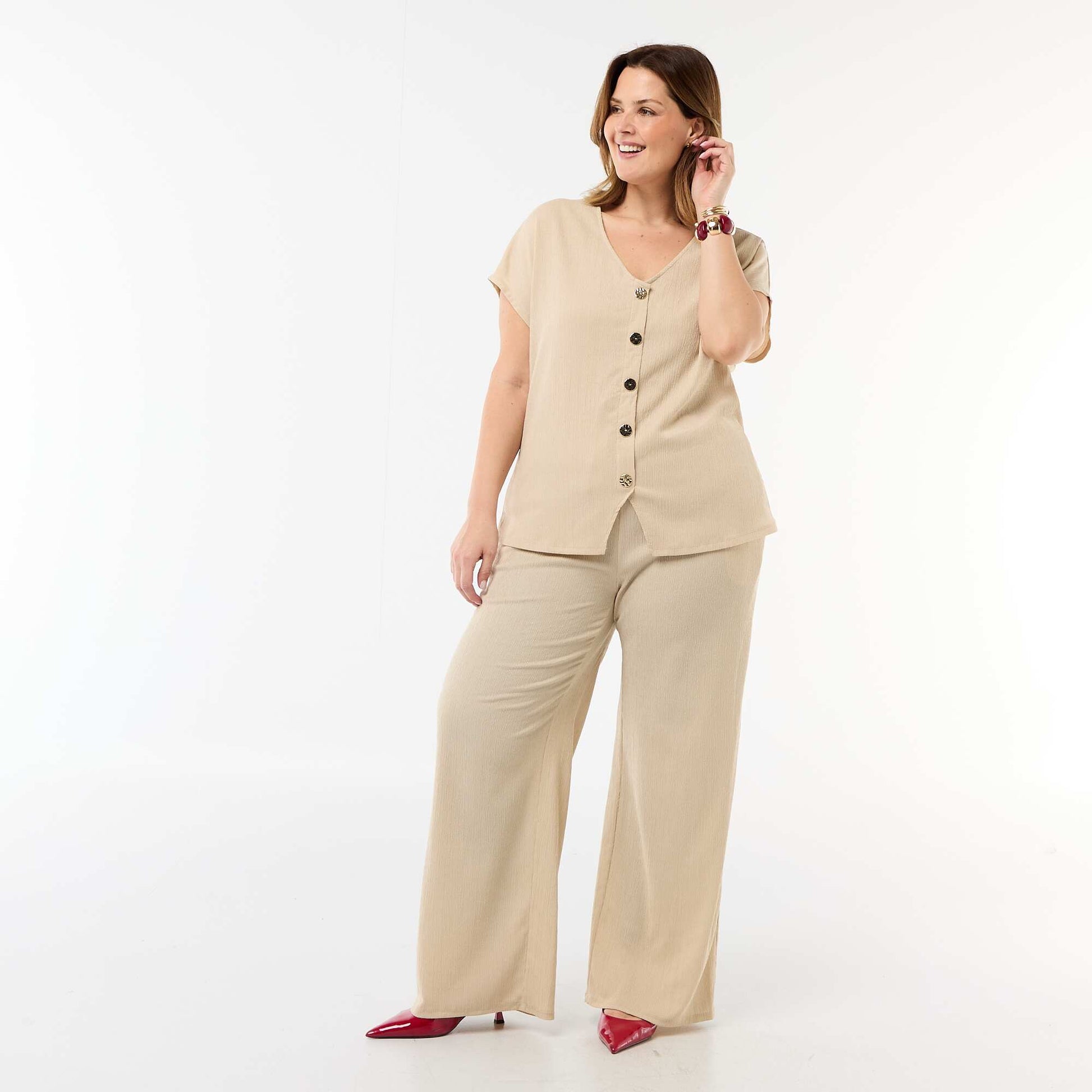 Tank top with gold-tone buttons BEIGE