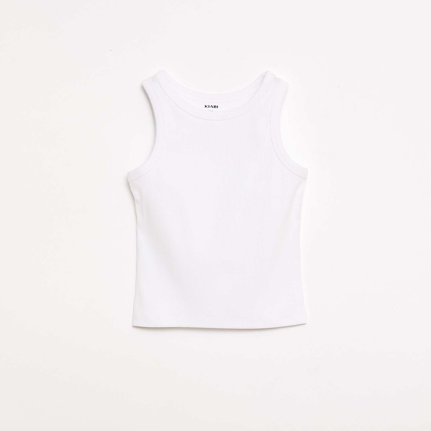 Ribbed Tank Top with Round Neck WHITE
