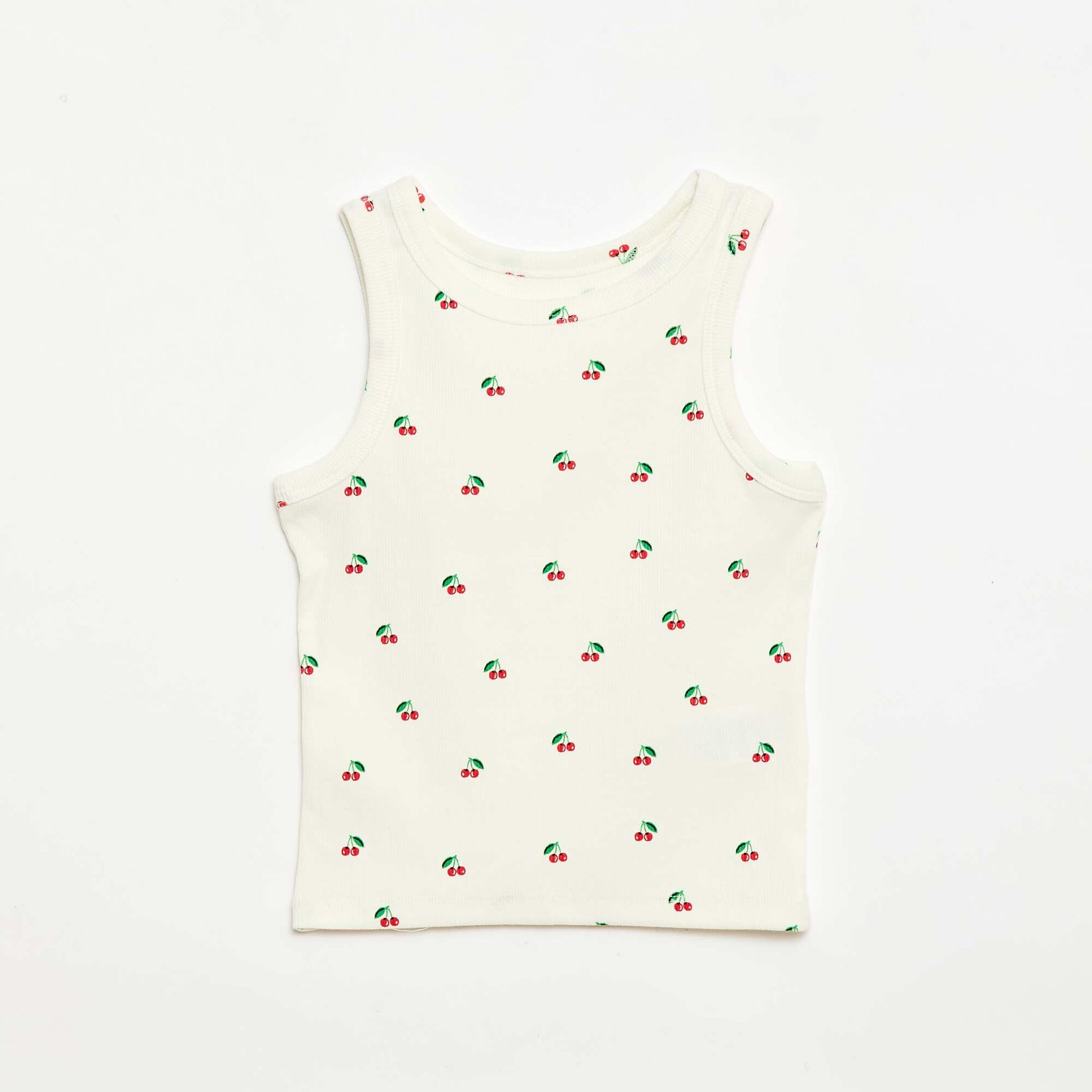 All-Over Ribbed Cotton Tank Top BEIGE