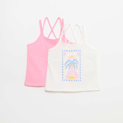 Set of 2 Tank Tops  1 Printed WHITE