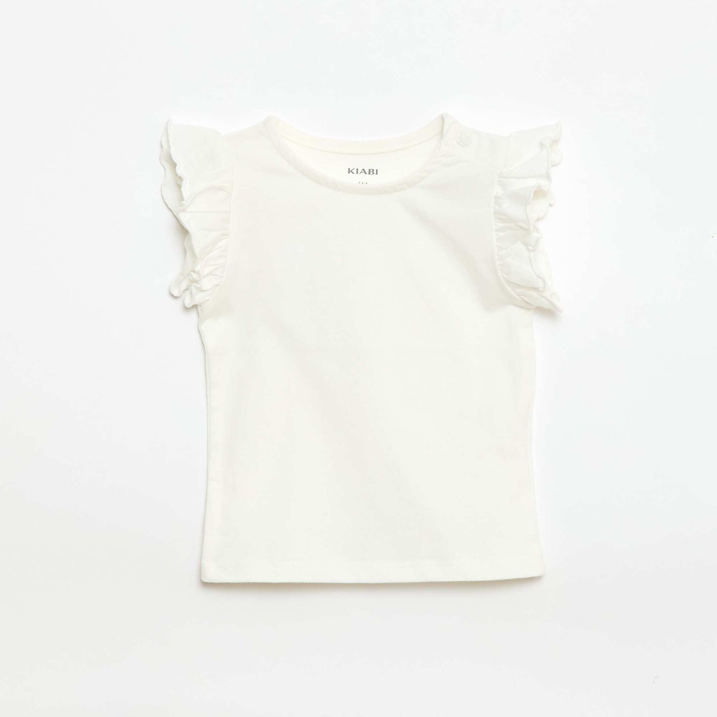 Short-Sleeve Jersey T-Shirt with Ruffled Sleeves WHITE