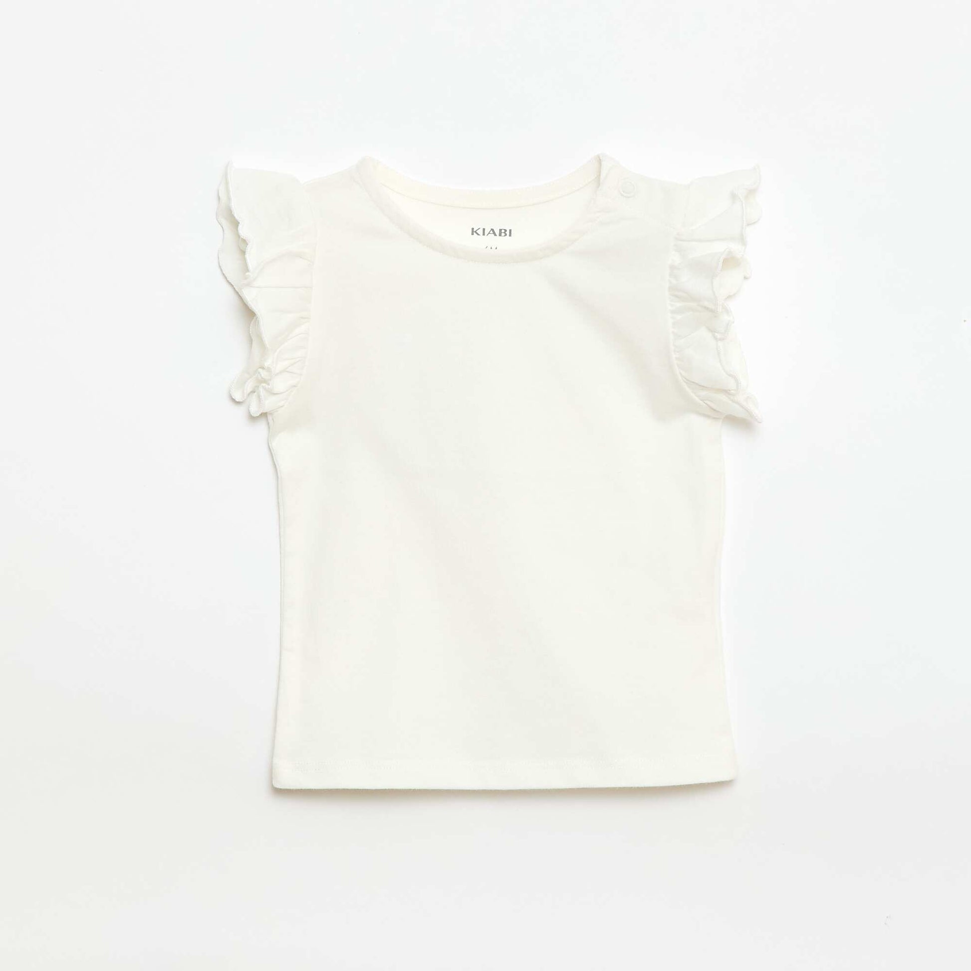 Short-Sleeve Jersey T-Shirt with Ruffled Sleeves WHITE