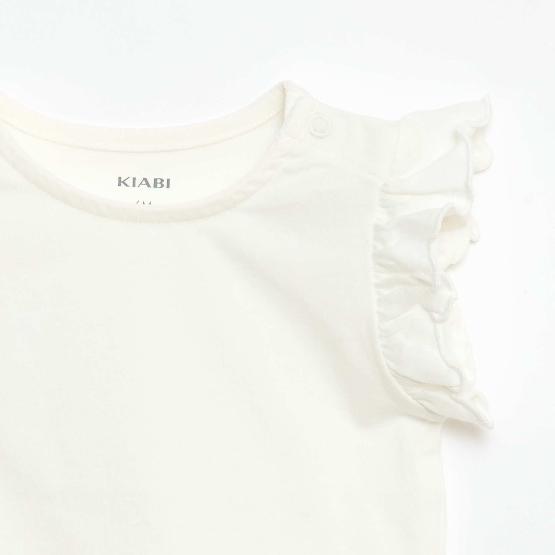 Short-Sleeve Jersey T-Shirt with Ruffled Sleeves WHITE