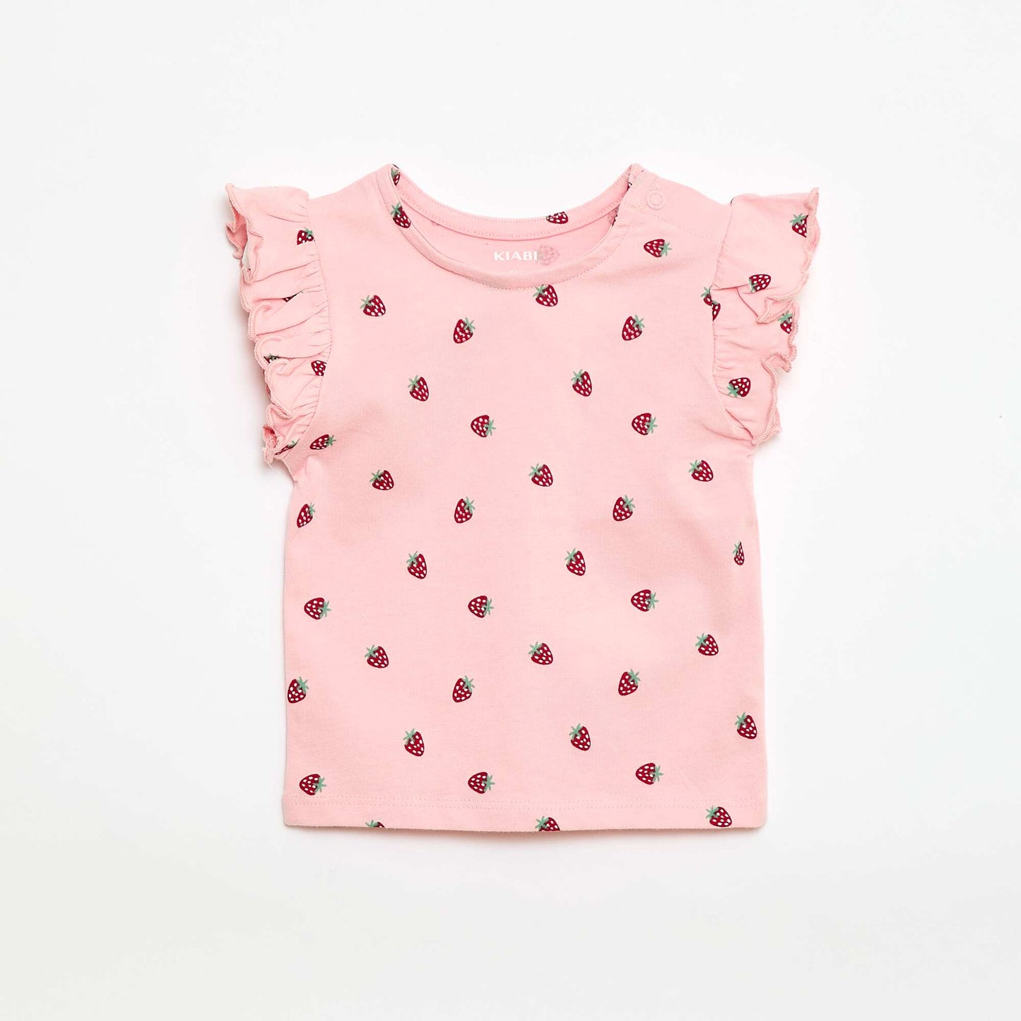 Short-Sleeve Jersey T-Shirt with Ruffled Sleeves PINK